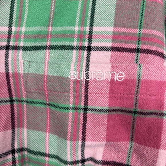 SUPREME Plaid Flannel Shirt FW22 Men's M Button Down Cotton Collared Pink Green - Picture 4 of 11